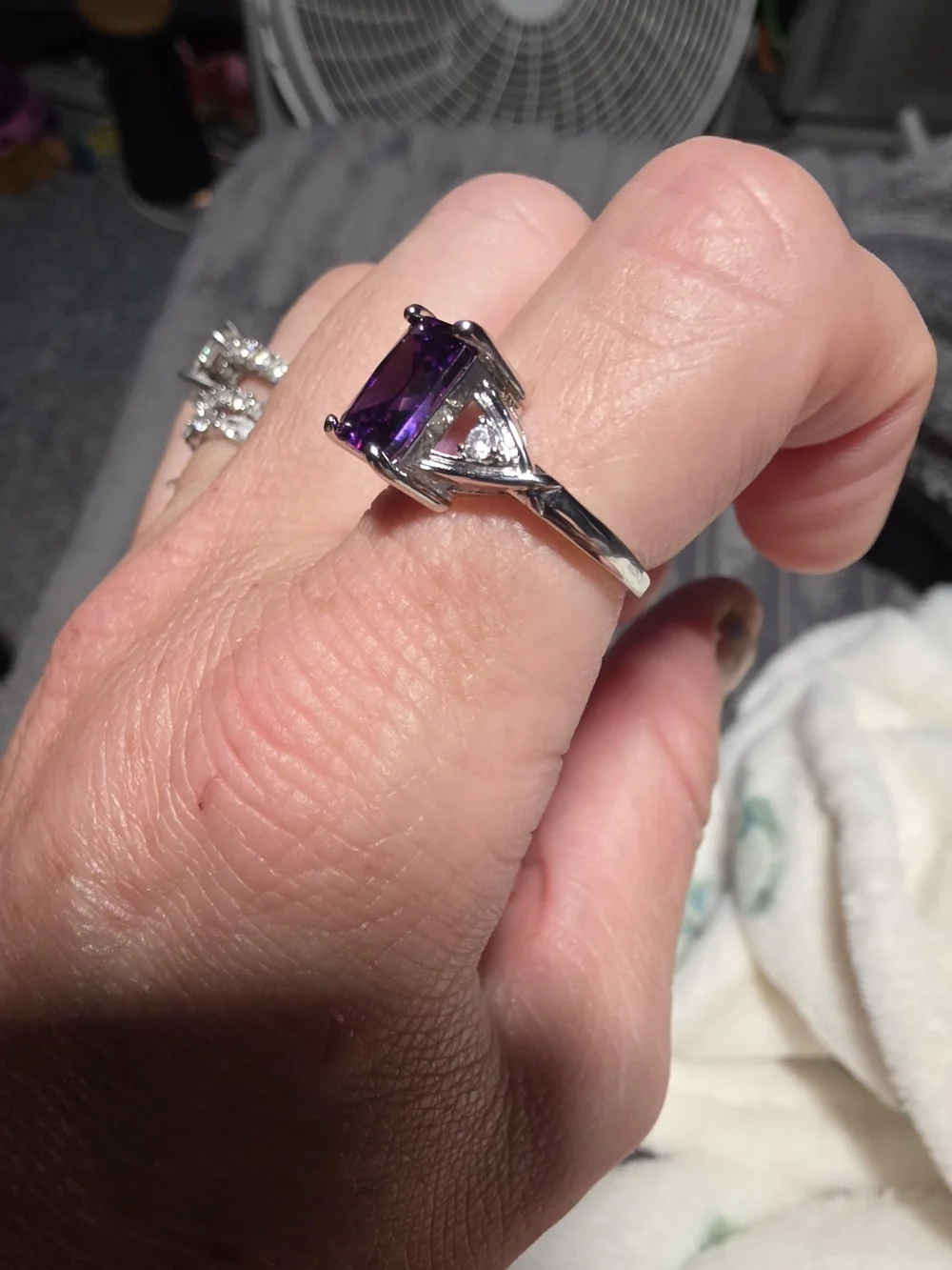 Sterling Silver Purple Gemstone Ring with Accent Stones